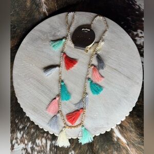 Ashlyn Rose Crystal Colorful Tassel Necklace 25” New